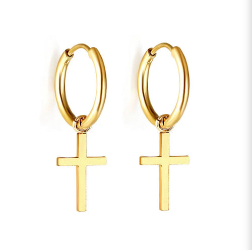 Hope Cross Huggie Earrings