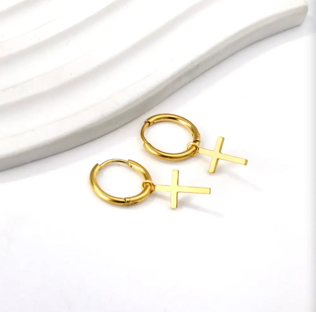 Hope Cross Huggie Earrings